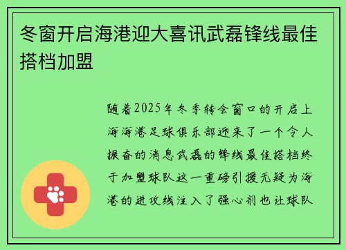 冬窗开启海港迎大喜讯武磊锋线最佳搭档加盟